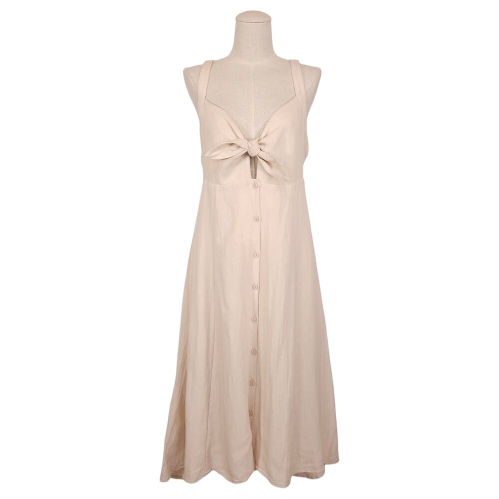 ASTR The Label Tie Front Midi Dress Natural Sz Medium